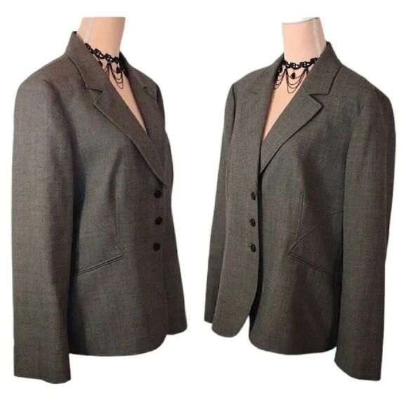 VTG 90s Tahari Levine Brown Grey Wool Blend Single Breast Blazer Plussize 18 - Picture 5 of 14